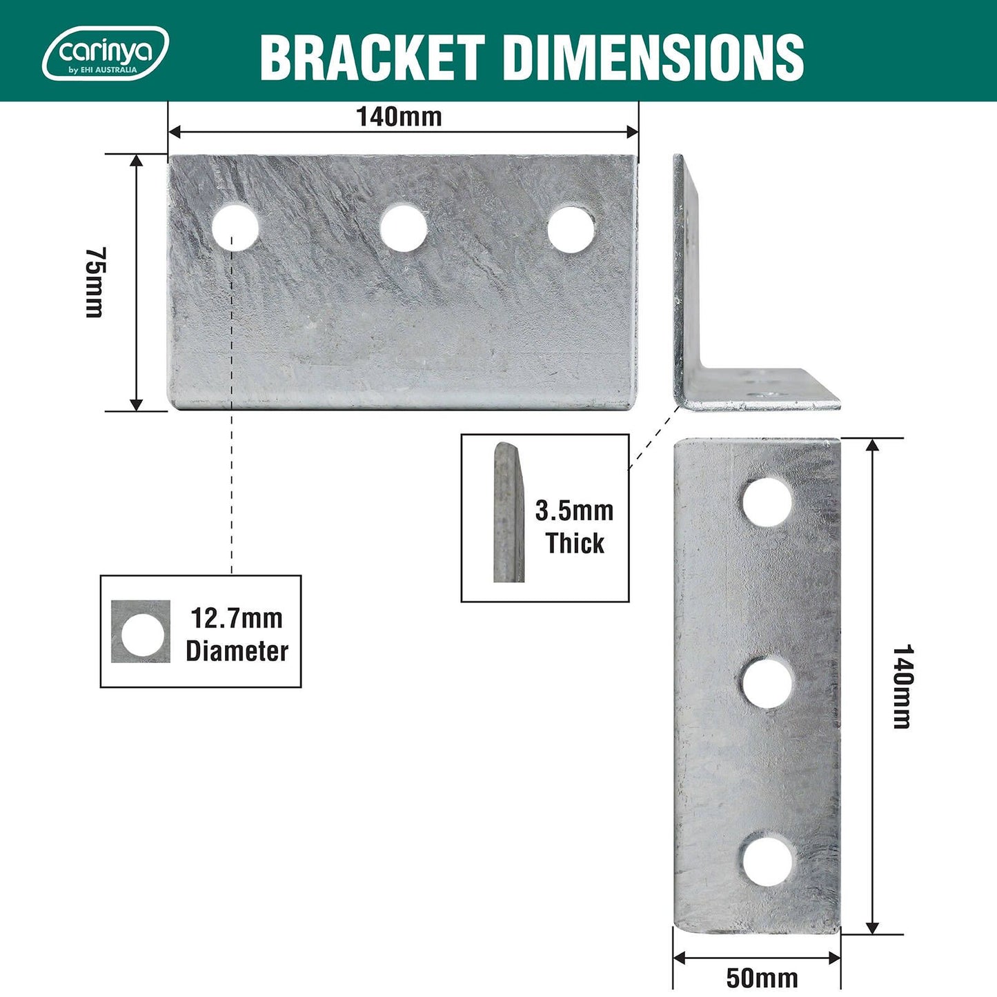 Carinya Reinforcing Angle Bracket - 140 x 75 x 50mm