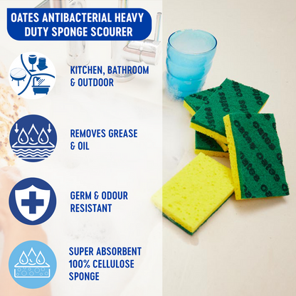 Oates Antibacterial Heavy Duty Sponge Scourers - 6 Pack