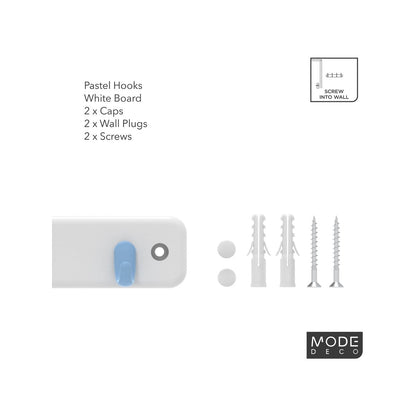 Mode Key Rack - 4 Pastel Hooks - White Board - Durable - Easy Install