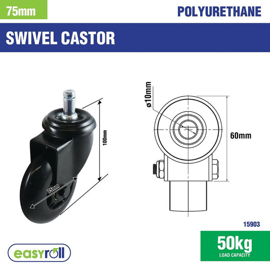 Easyroll Castor - 75mm - Polyurethane - Non-Marking