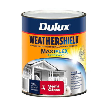 Dulux Weathershield Semi Gloss Exterior Paint - 1L - Ultra Deep