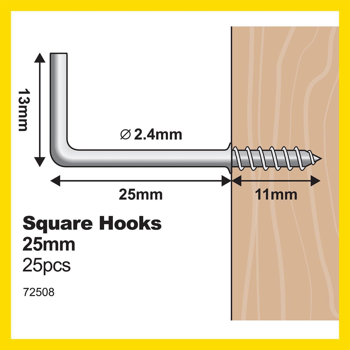 Everhang Square Hook - 25mm - Zinc Plated - 25 Pack