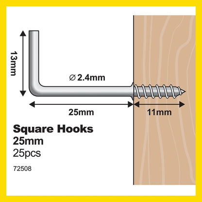 Everhang Square Hook - 25mm - Zinc Plated - 25 Pack