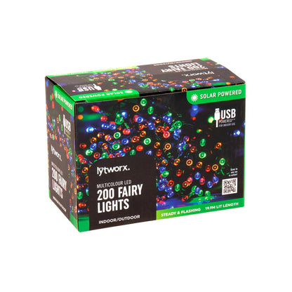 Lytworx Multicolour Solar USB Fairy Lights - 19.9m - 200 Pack