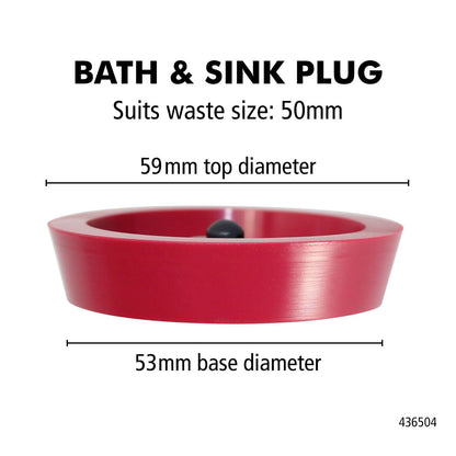 Boston Bath and Sink Plug - 50mm - Red