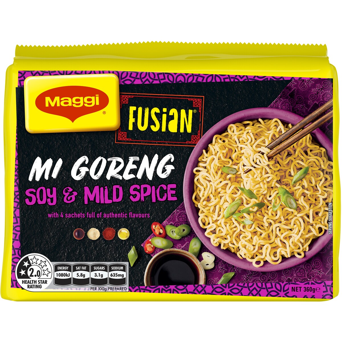 Maggi Fusian Mi Goreng Soy & Mild Spice Flavour Instant Noodles 5 Serve, 1pc