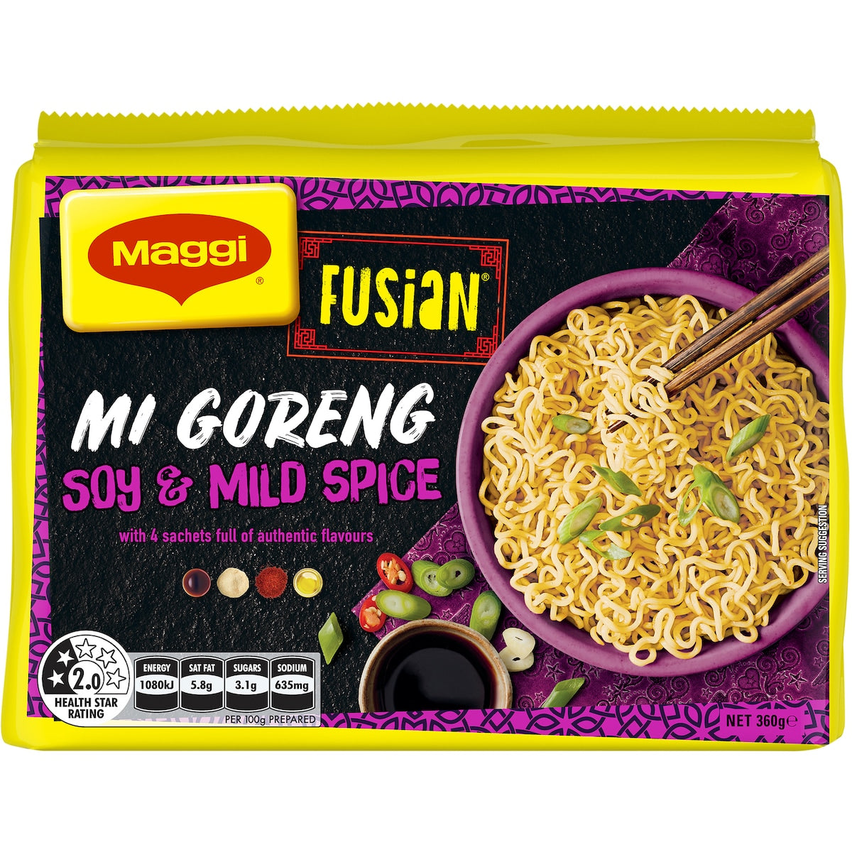 Maggi Fusian Mi Goreng Soy & Mild Spice Flavour Instant Noodles 360g 5 Pack