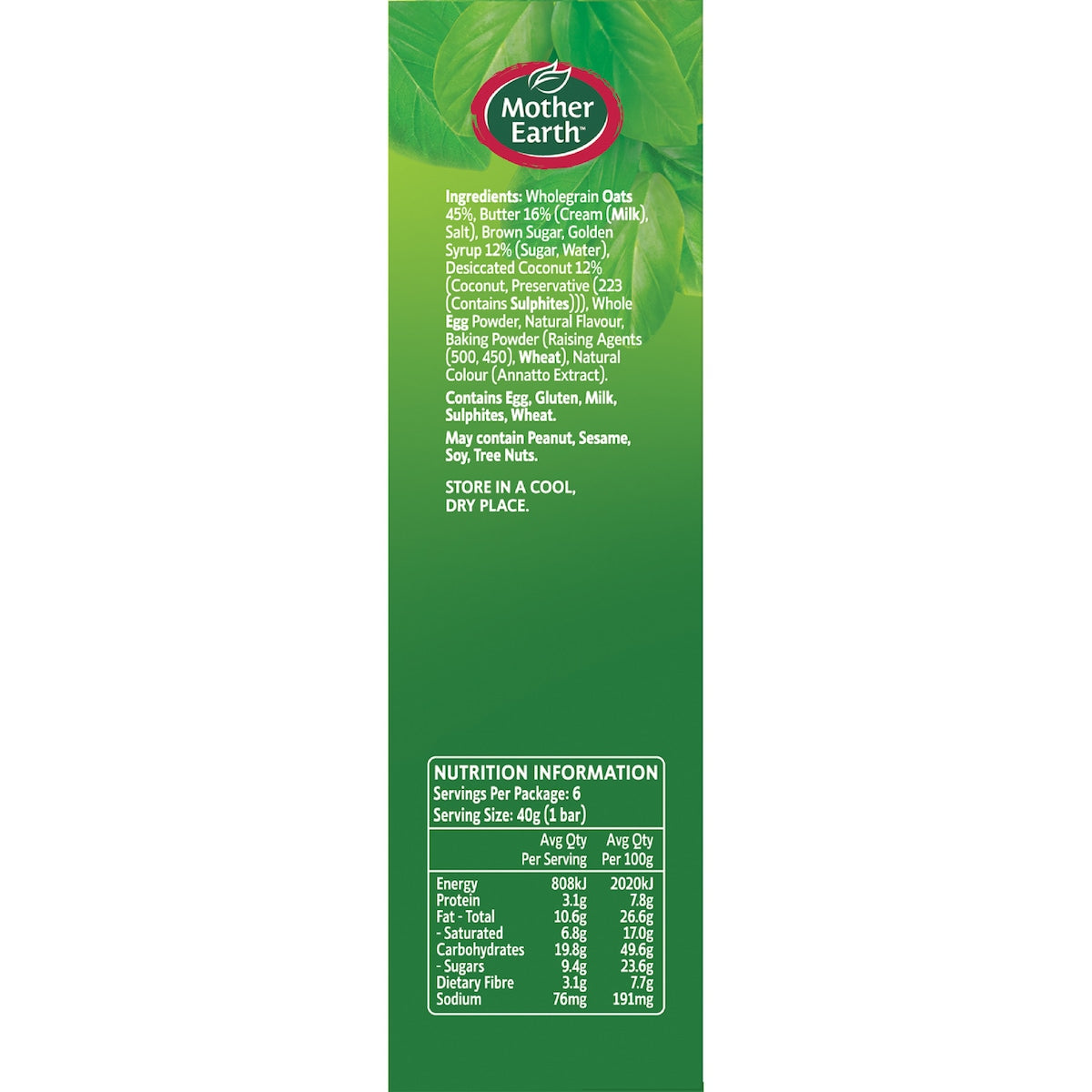 Mother Earth Baked Oaty Slice Golden Oats 40g X 6 Pack