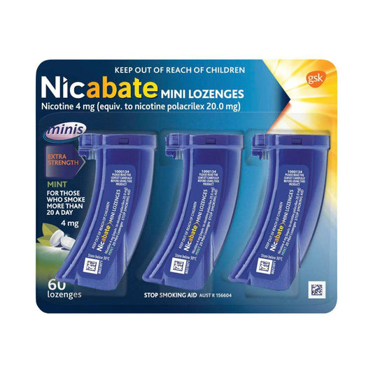 Nicabate Mini Lozenge Quit Smoking Aid Nicotine 4mg Extra Strength Mint - 60 Pack