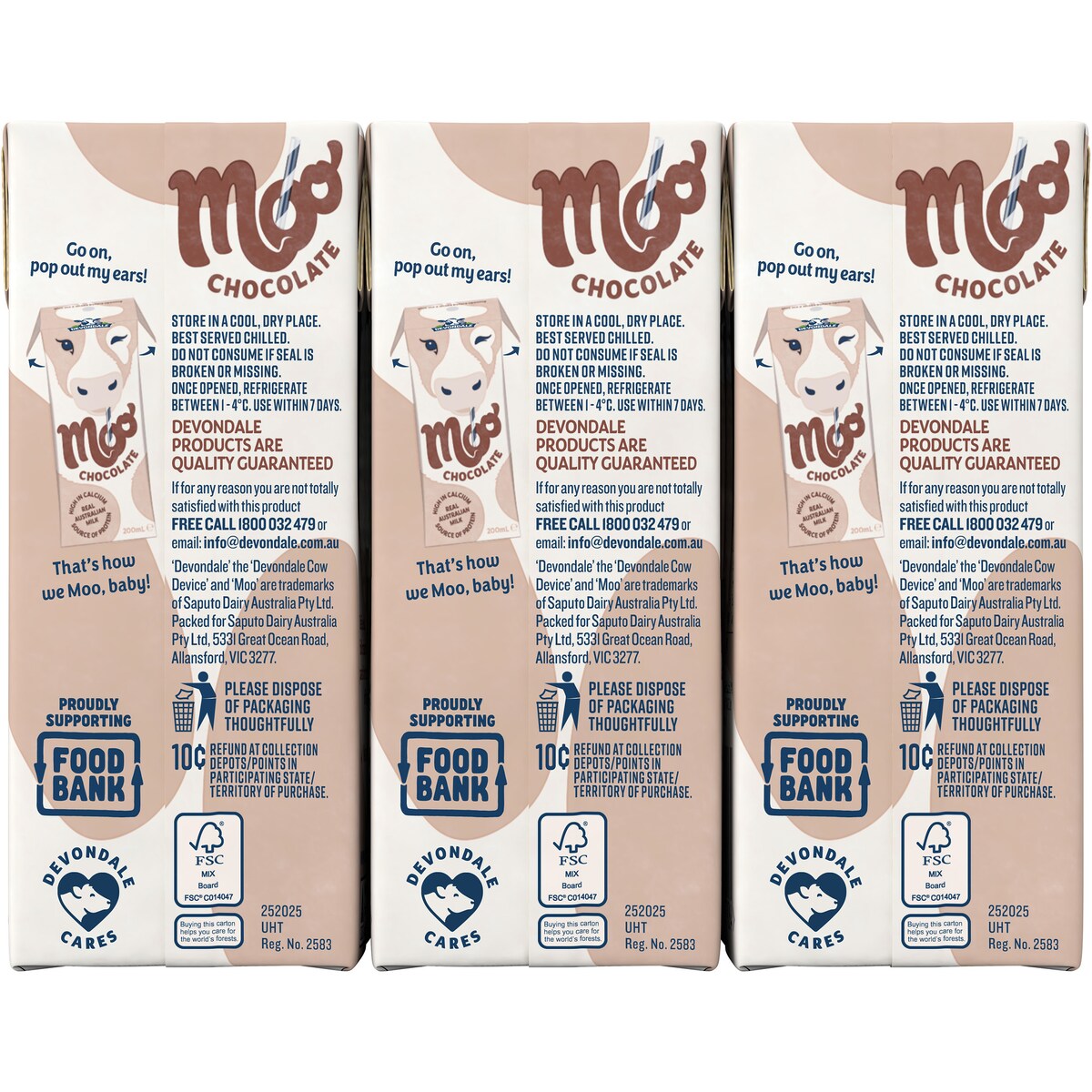 Devondale Moo Chocolate Milk Long Life Uht Milk 200ml X 6 Pack