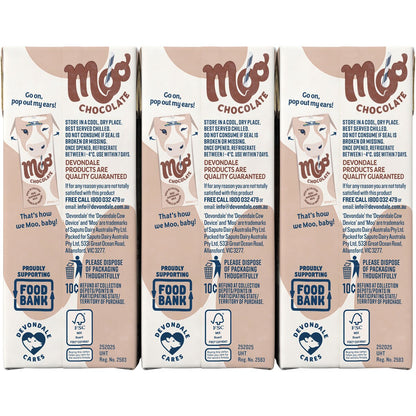 Devondale Moo Chocolate Milk Long Life Uht Milk 200ml X 6 Pack