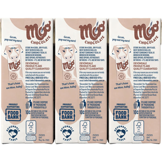 Devondale Moo Chocolate Milk Long Life Uht Milk 200ml X 6 Pack