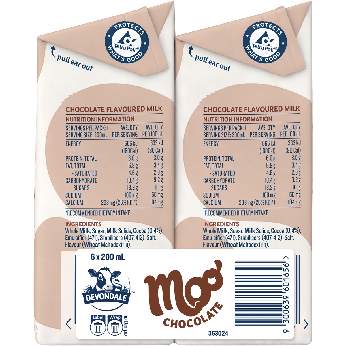 Devondale Moo Chocolate Milk Long Life Uht Milk 200ml X 6 Pack