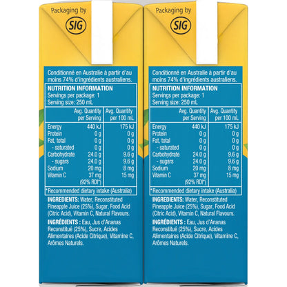 Golden Circle Fruit Drinks Lunch Box Poppers Multipack Pineapple Burst 250ml X6 Pack