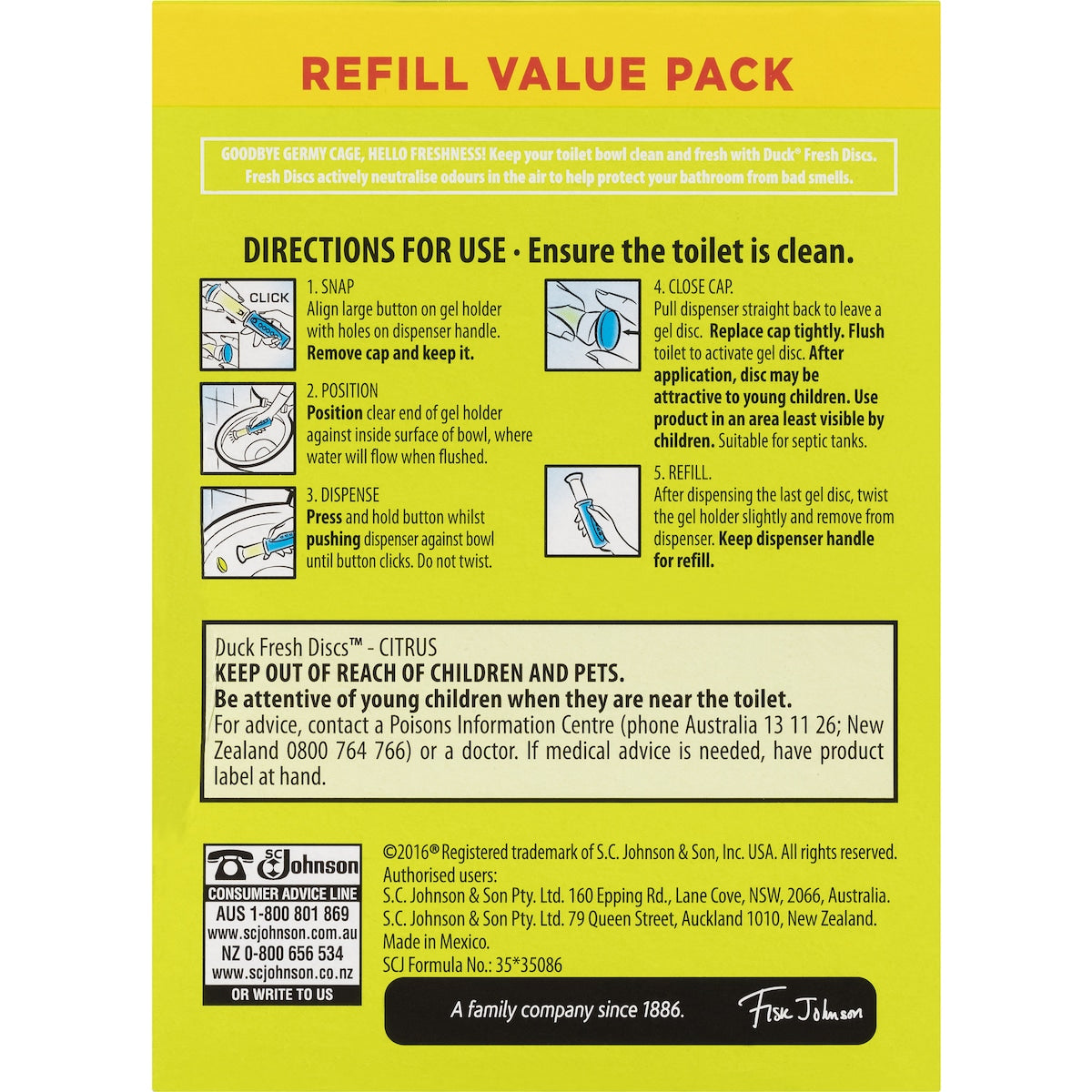 Duck Fresh Discs Toilet Cleaner Citrus Twin Refills 36ml X 2 Pack
