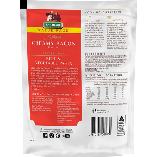 San Remo La Pasta Creamy Bacon 160g
