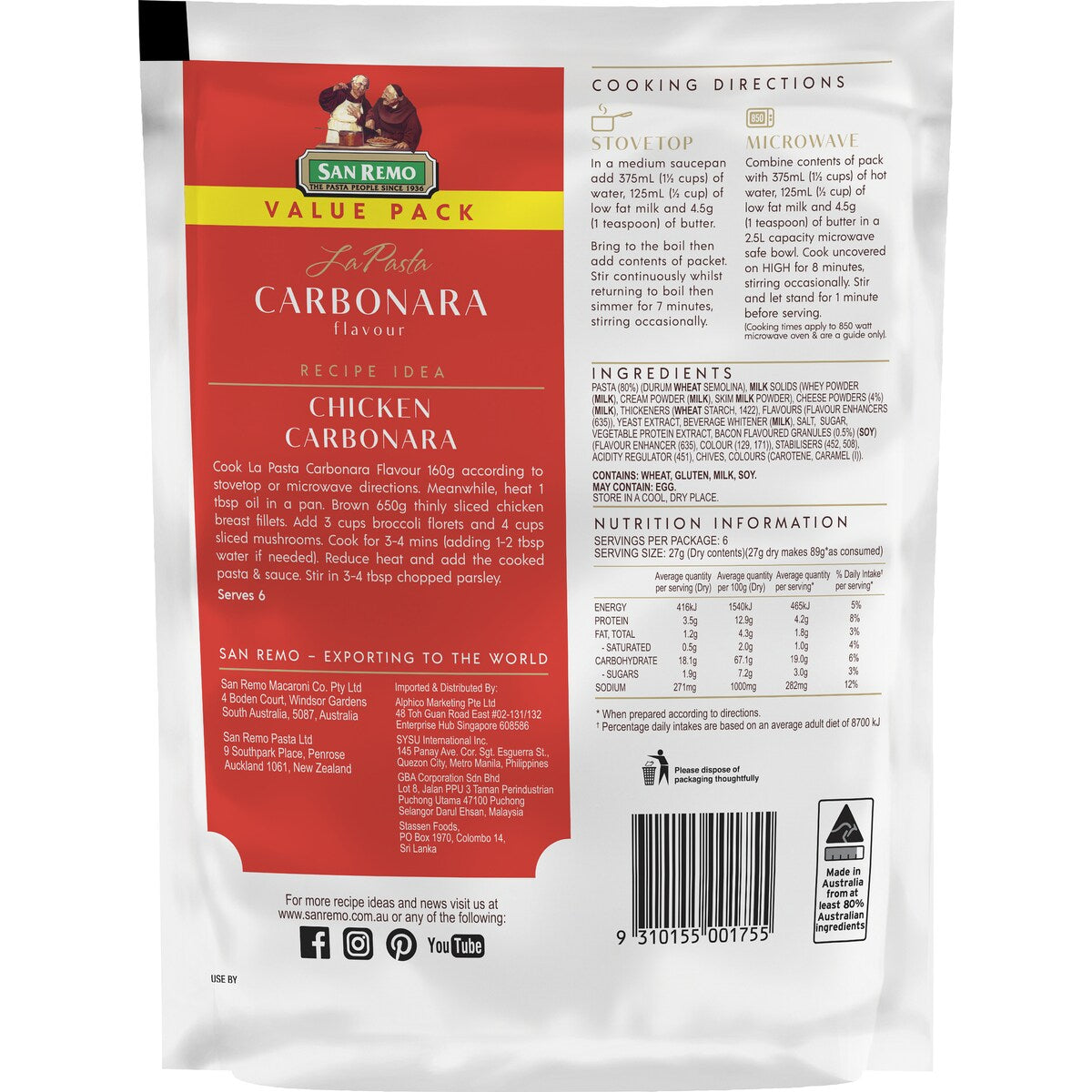 San Remo La Pasta Carbonara 160g
