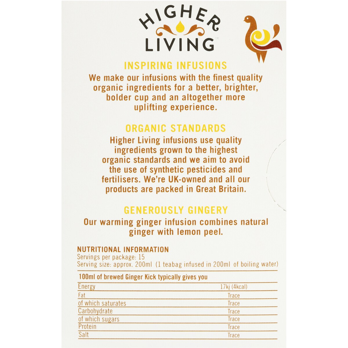 Higher Living Ginger Kick Tea Bags 15 pack