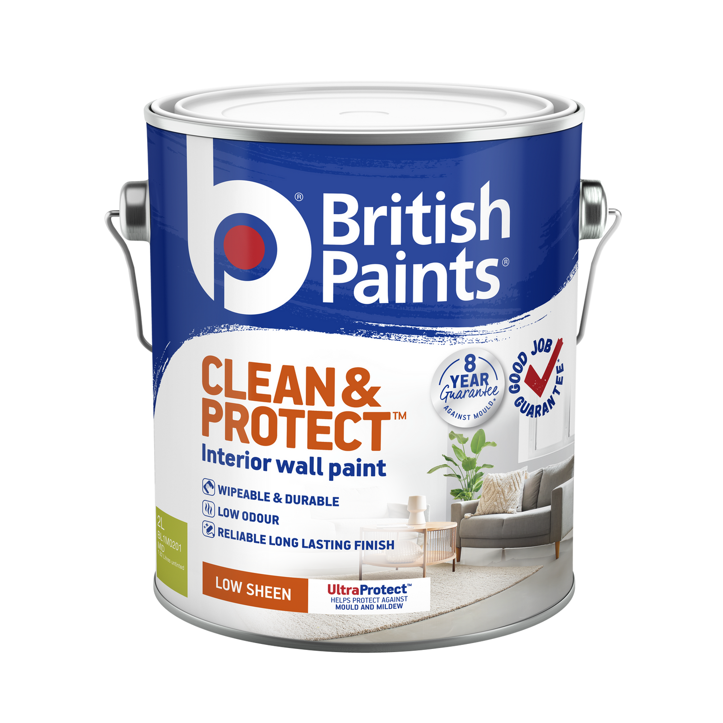 British Paints Mid Low Sheen Interior Paint - 2L
