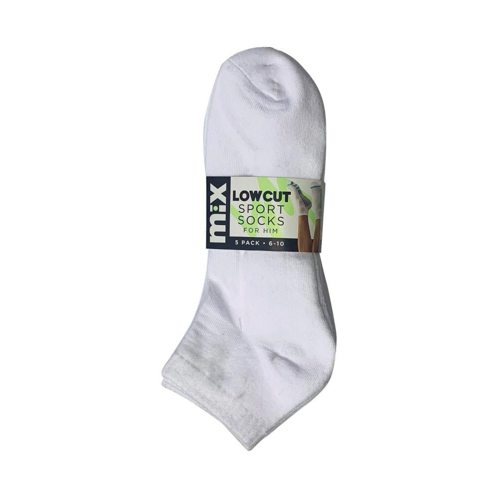 Mix Mens Low Cut Sports Socks White Sz 6-10 / 10+ 5 PACK
