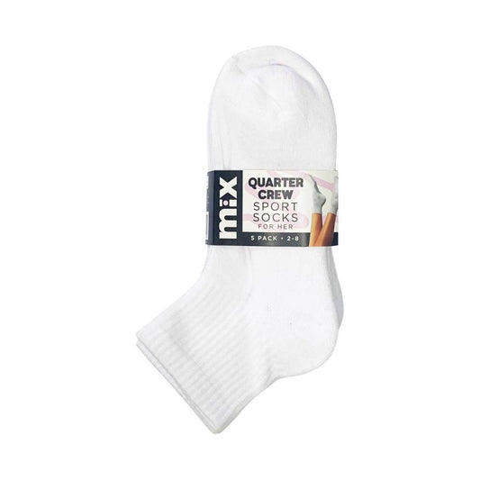 Mix Womens Qtr Crew Socks White Size 5-10 5 PACK