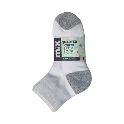 Mix Kids Qtr Crew Sport Socks White 5-8 3 pack