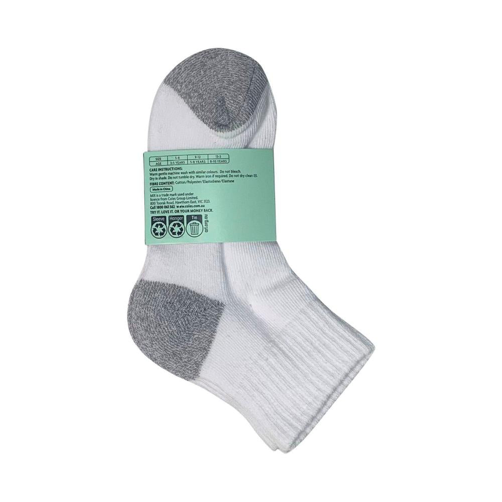 Mix Kids Qtr Crew Sport Socks White 5-8 3 pack