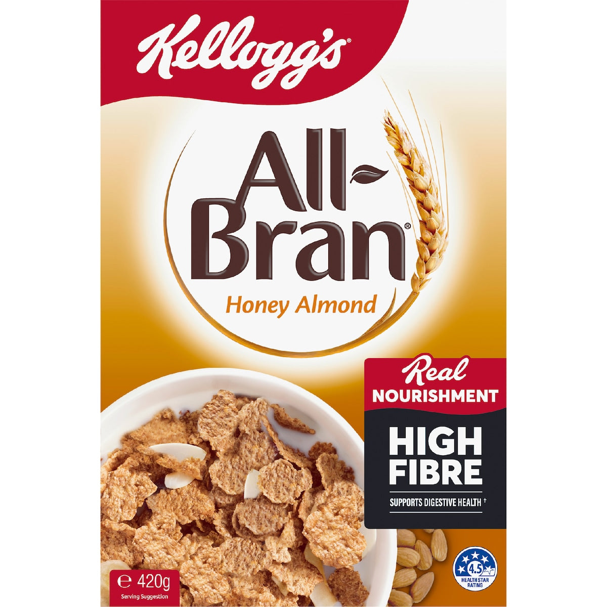Kelloggs All-bran Flakes Honey Almond Breakfast Cereal 420g