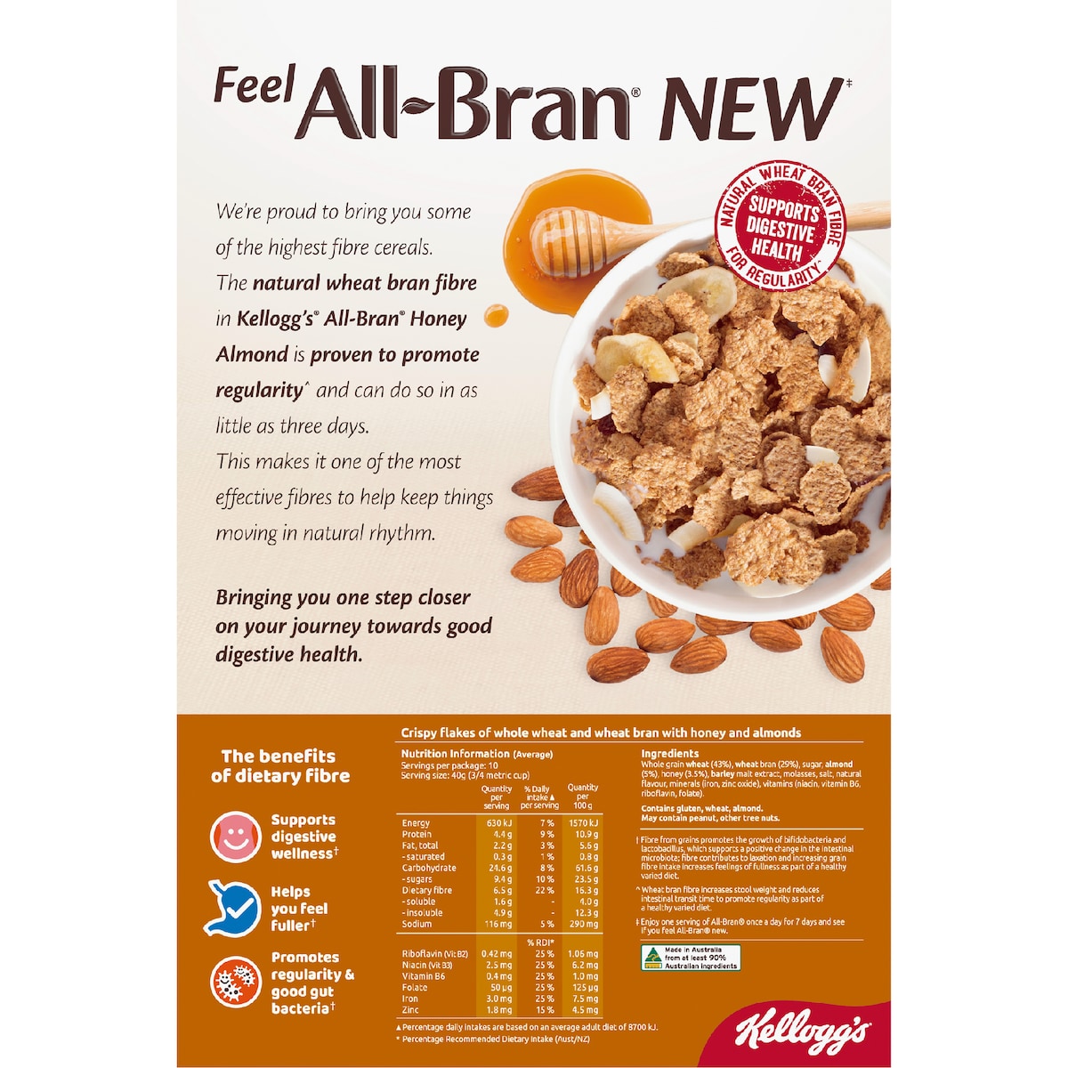 Kelloggs All-bran Flakes Honey Almond Breakfast Cereal 420g