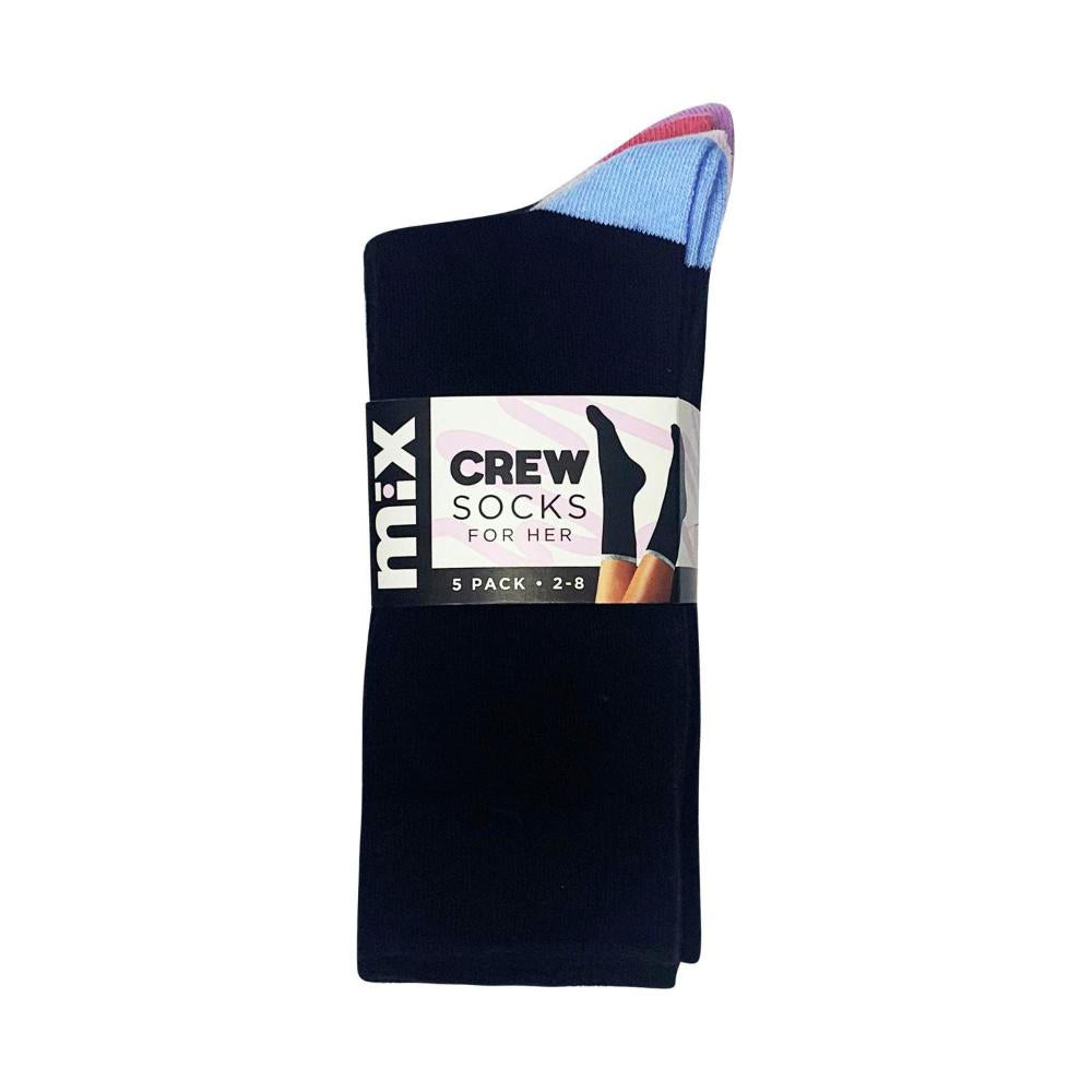 Mix Womens Crew Casual Socks Black Size 2-8 5 PACK