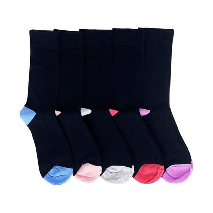 Mix Womens Crew Casual Socks Black Size 2-8 5 PACK