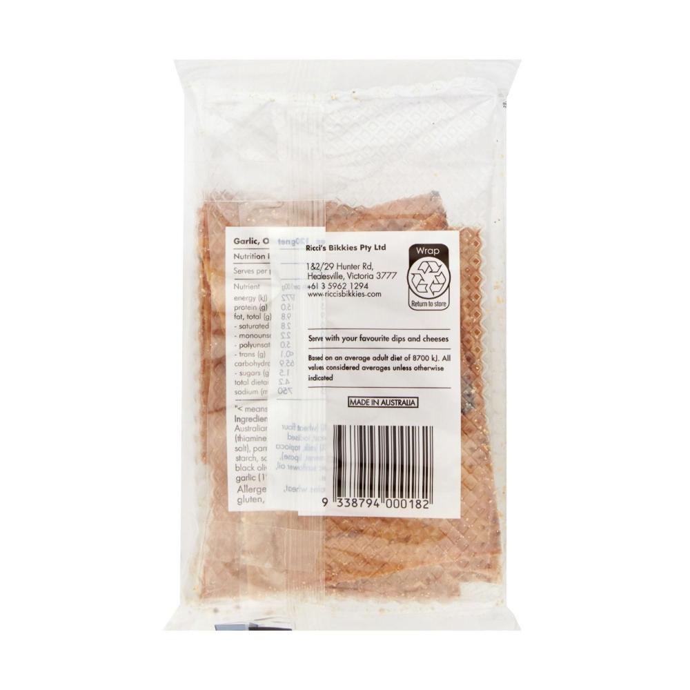Ricci's Bikkies Garlic Olive & Parmesan - 120g