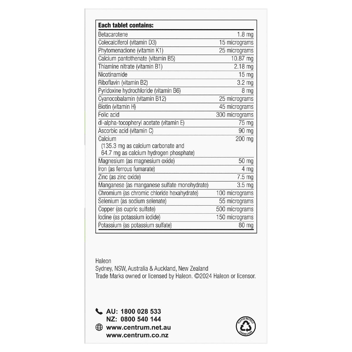 Centrum Advance 50+ Daily Multivitamin Supplements 120 pack