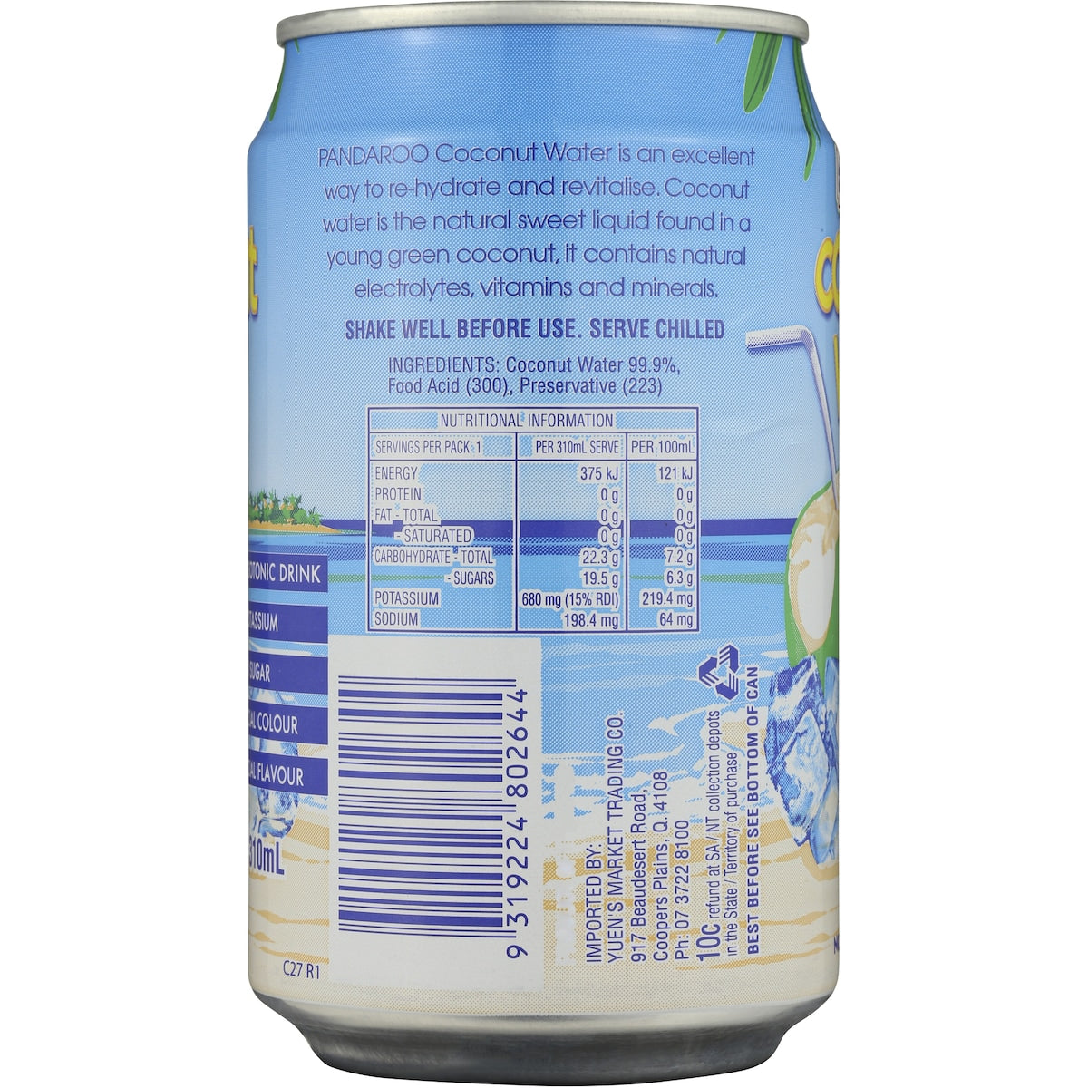 Pandaroo Drinks Coconut Water 310mL