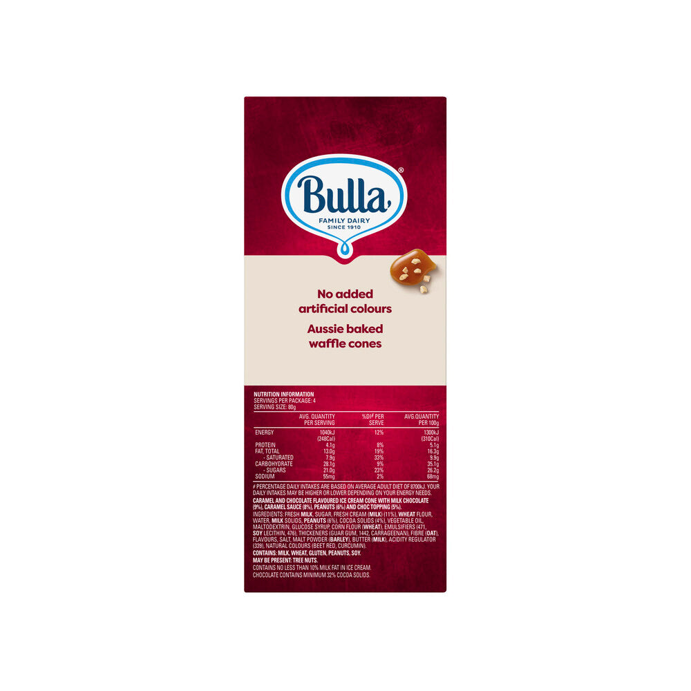 Bulla Creamy Classics Choc Caramel Peanut Cone 4 Pack - 520mL
