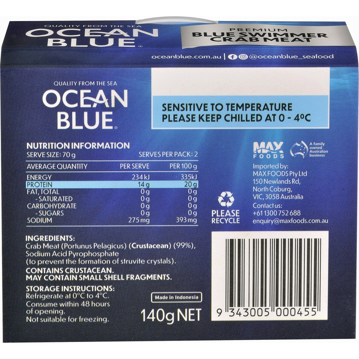 Ocean Blue Crab Meat 140g