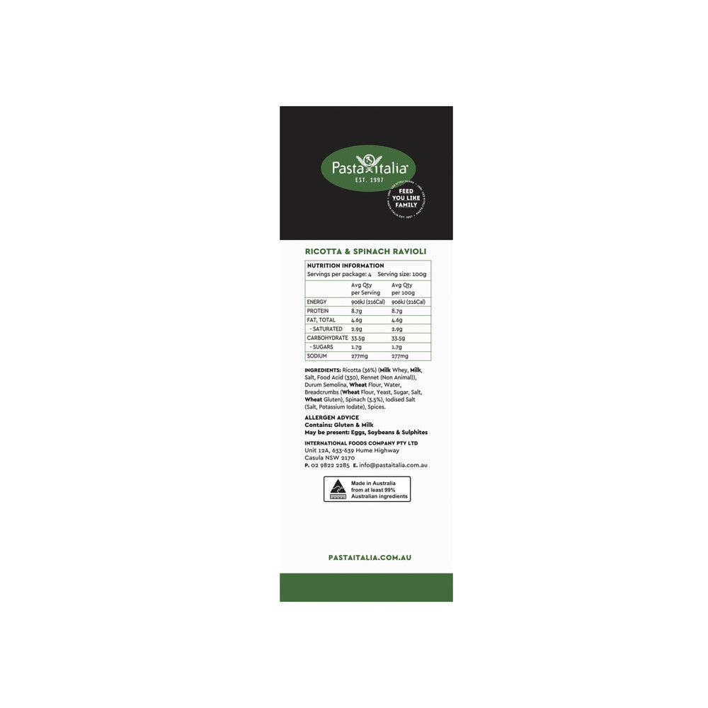 Pasta Italia Ricotta & Spinach Ravioli - 400g
