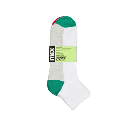 Mens Mix Qtr Crew Sport White Contrast Sz 6-10 3 PACK