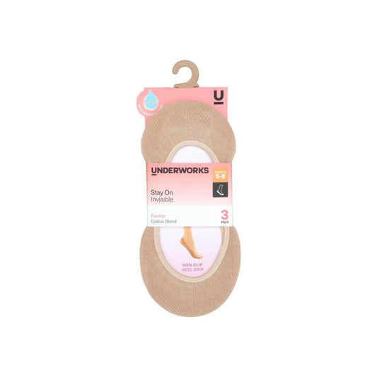 Underworks Invisible Footlet Nude 5-8 - 3 pack