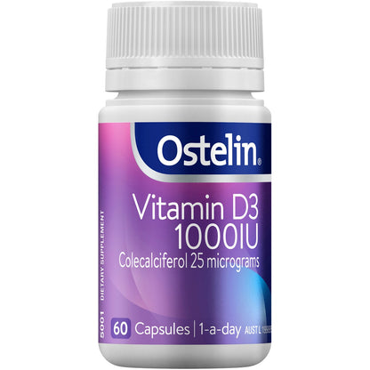 Ostelin Vitamin D 1000IU D3 Capsules For Bone Health + Immunity 60 pack