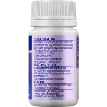Ostelin Vitamin D 1000IU D3 Capsules For Bone Health + Immunity 60 pack