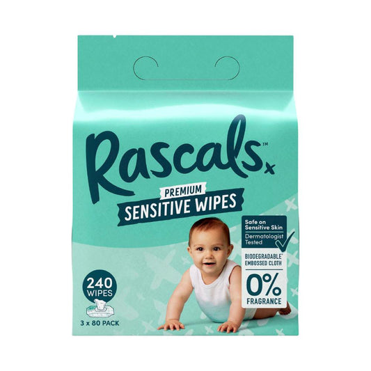 Rascals Premium Sensitive Wipes Plastic Free oth 3x80 Multi-pack - 240 Pack