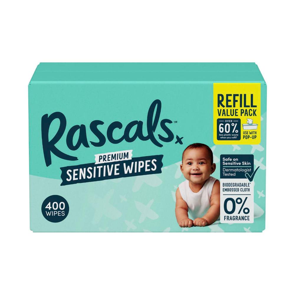 Rascals Premium Sensitive Wipes Plastic Free Cloth - 400 Pack