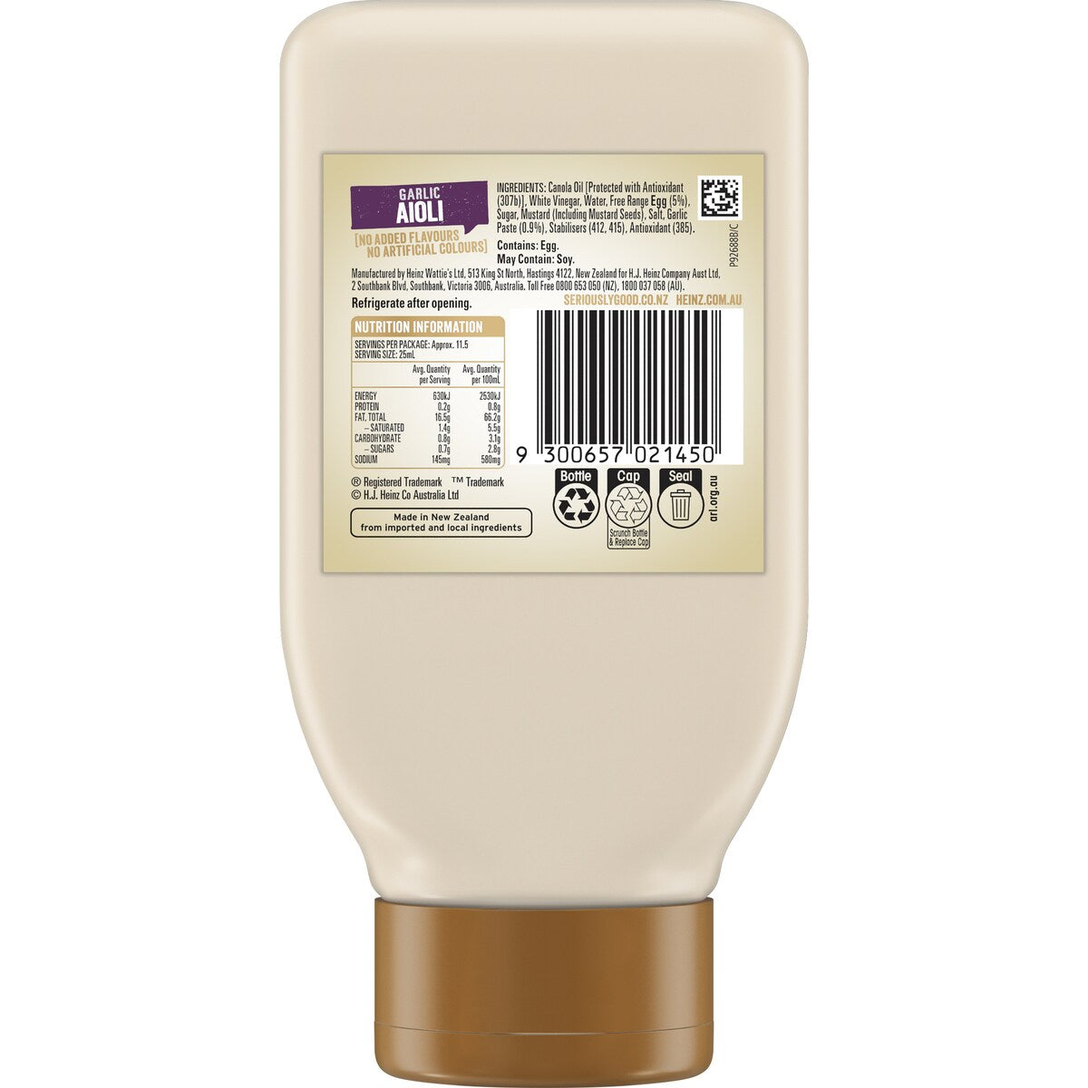 Heinz Seriously Good Garlic Aioli Mayonnaise Mayo 295ml
