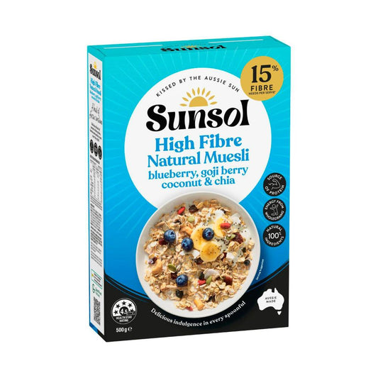 Sunsol Natural Muesli Blueberry Goji Berries Coconut & Chia - 500g