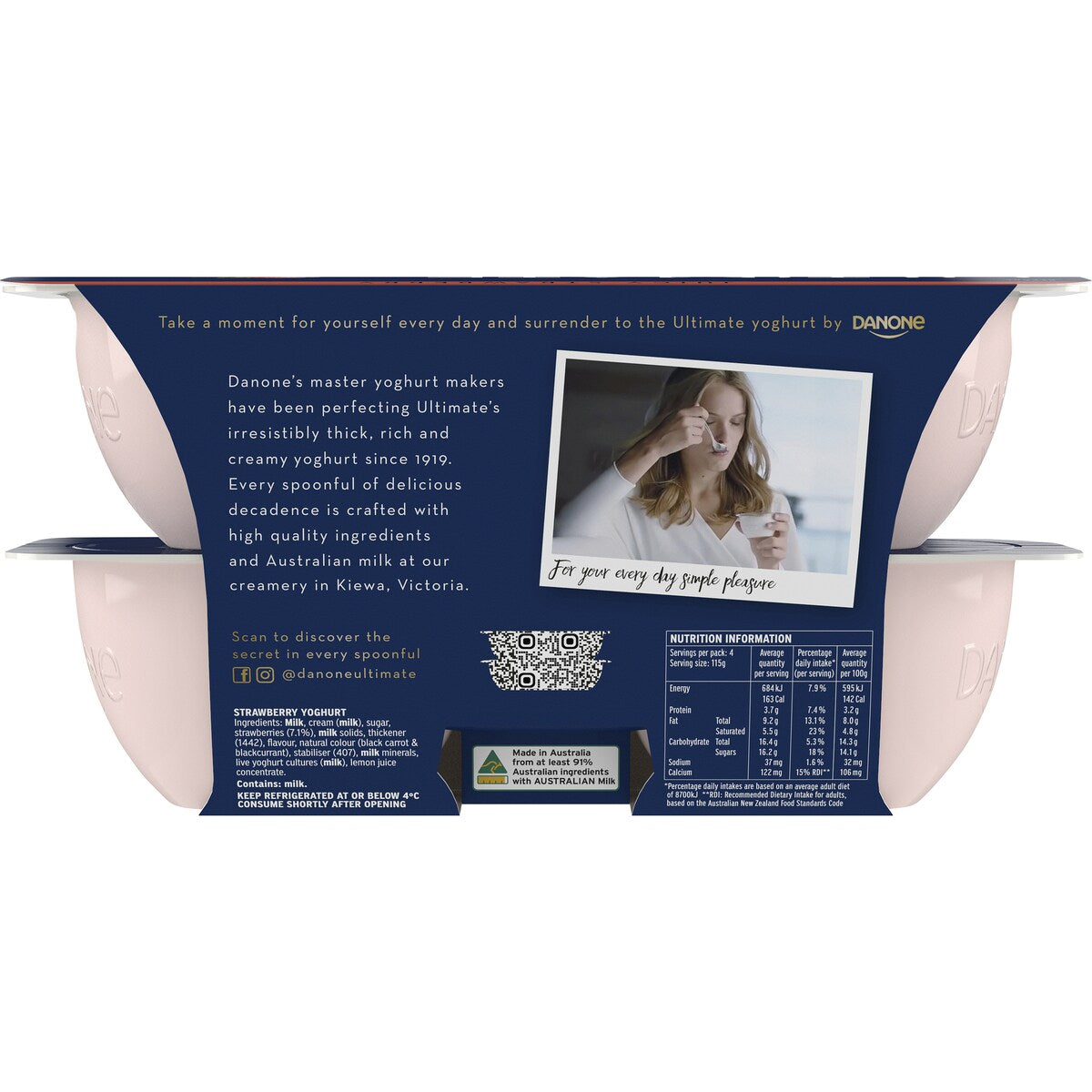 Ultimate Danone Double Cream Yoghurt Strawberry 115g X 4 Pack