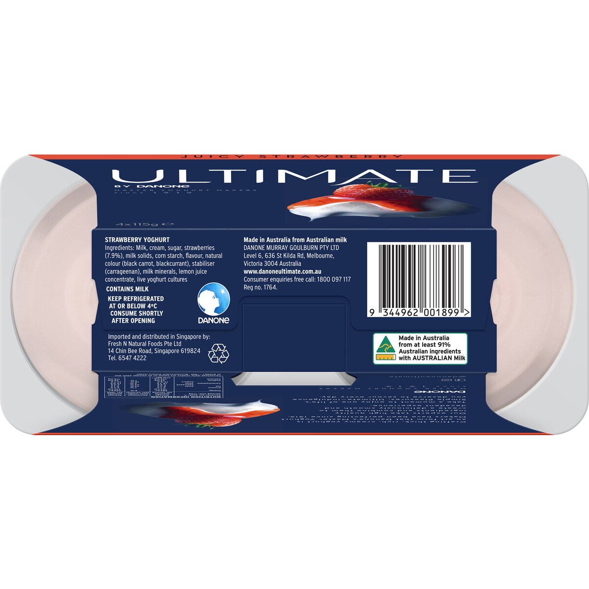 Ultimate Danone Double Cream Yoghurt Strawberry 115g X 4 Pack