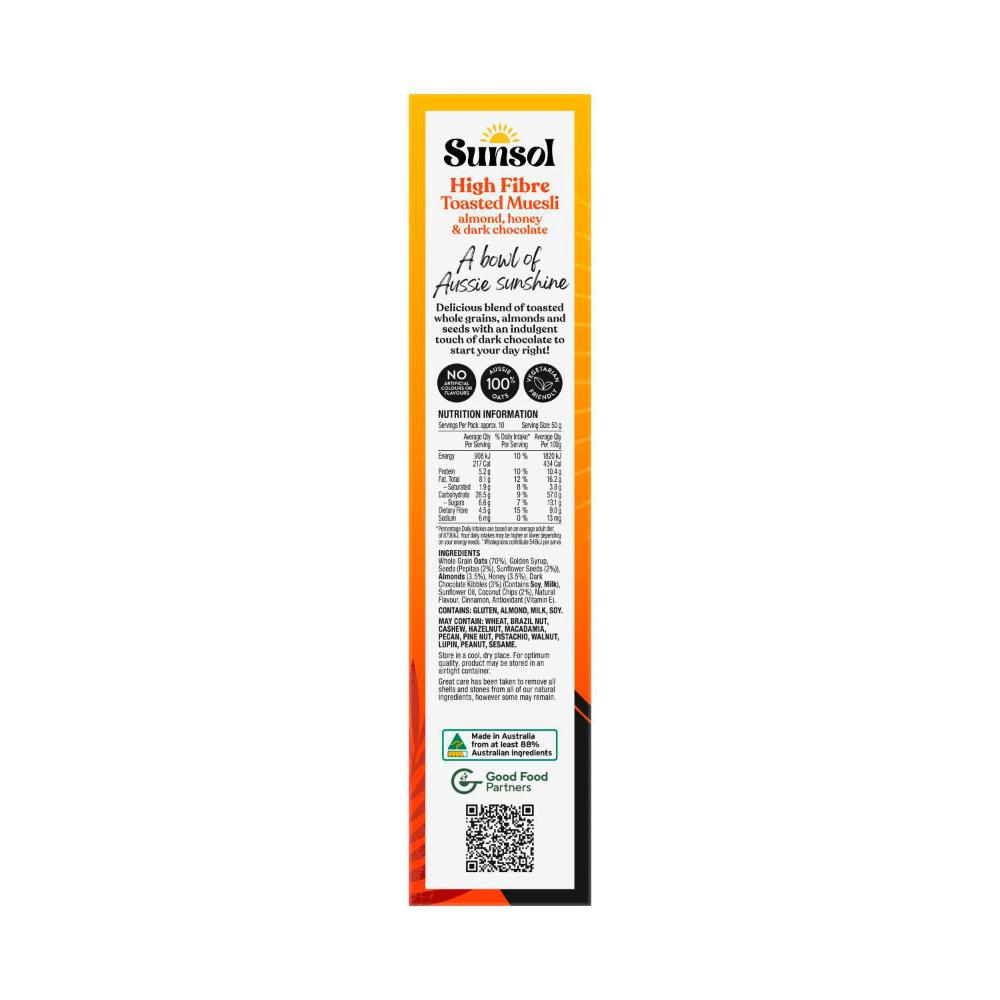 Sunsol Toasted Muesli Almond Honey & Dark Chocolate - 500g