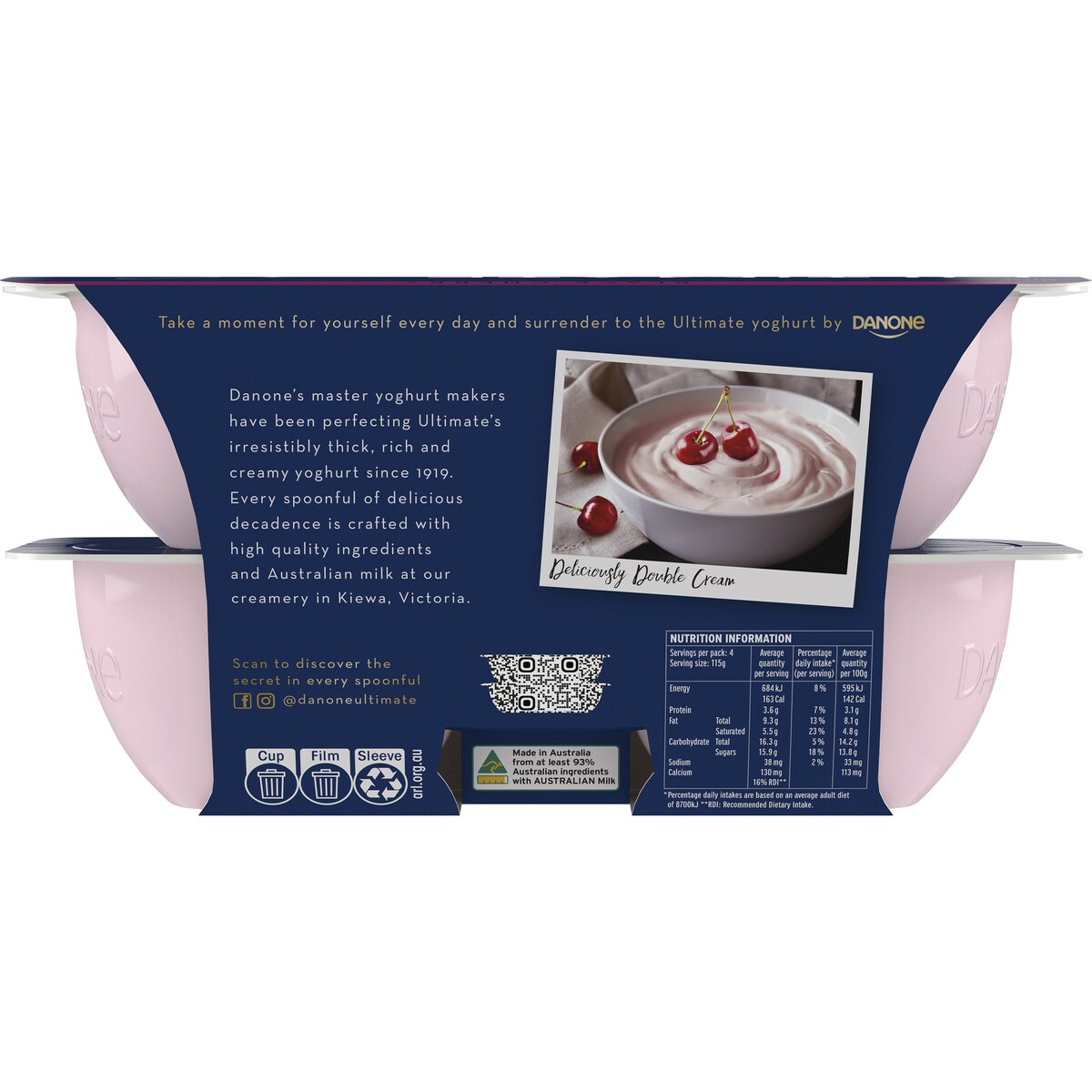 Ultimate Danone Double Cream Yoghurt Black Cherry 115g X 4 Pack