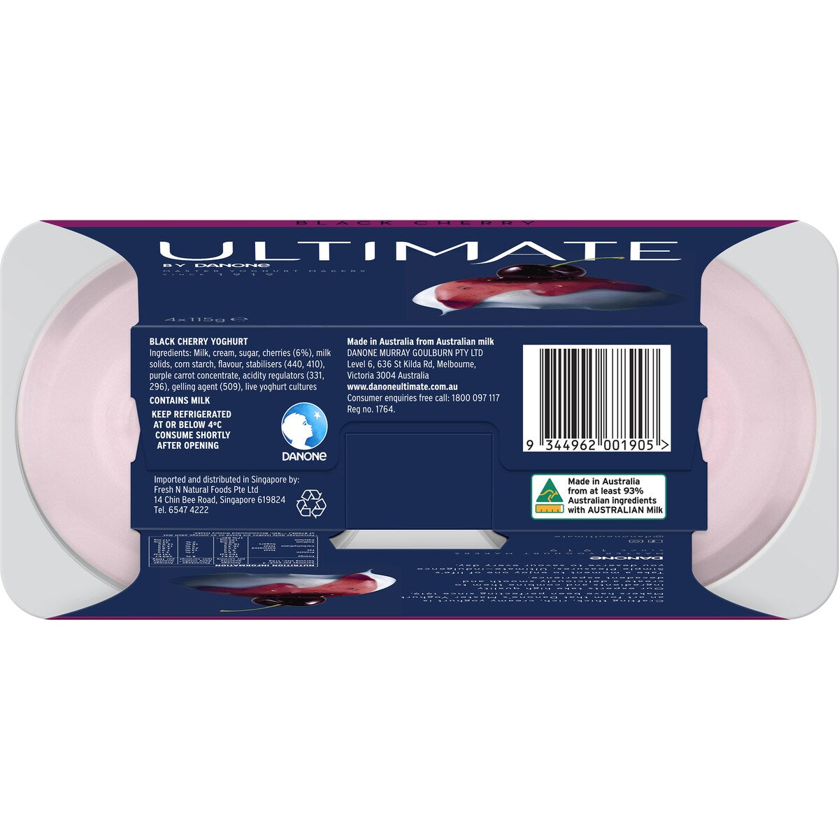 Ultimate Danone Double Cream Yoghurt Black Cherry 115g X 4 Pack